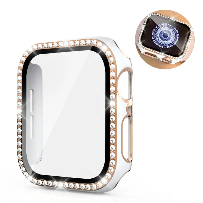 Absolut Gut Apple Watch 44mm Hülle mit Displayschutz in Plastik, Strass und Gehärtetes Glas
