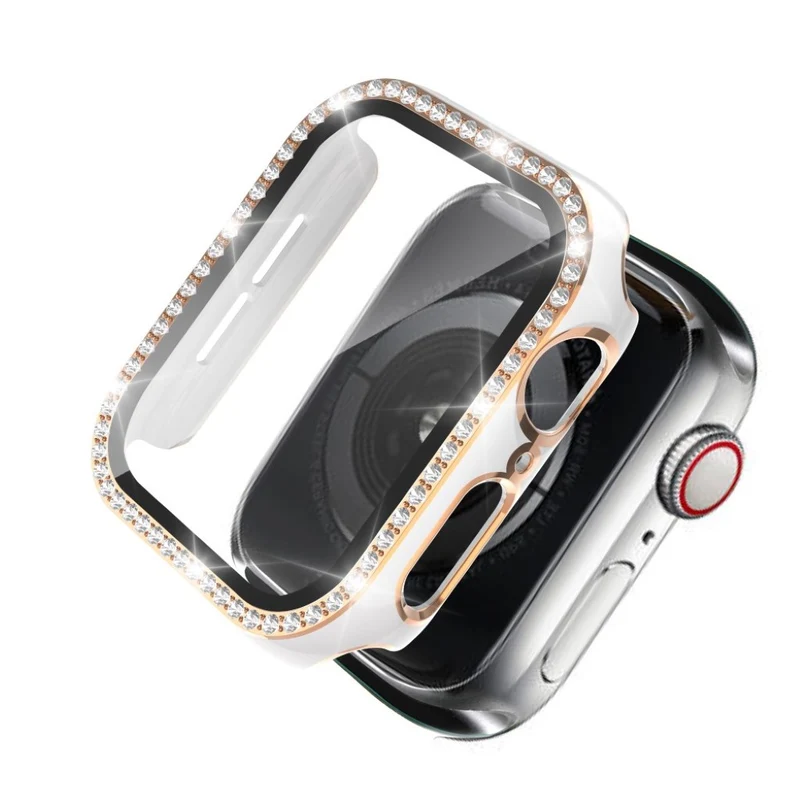 Absolut Gut Apple Watch 44mm Hülle mit Displayschutz in Plastik, Strass und Gehärtetes Glas