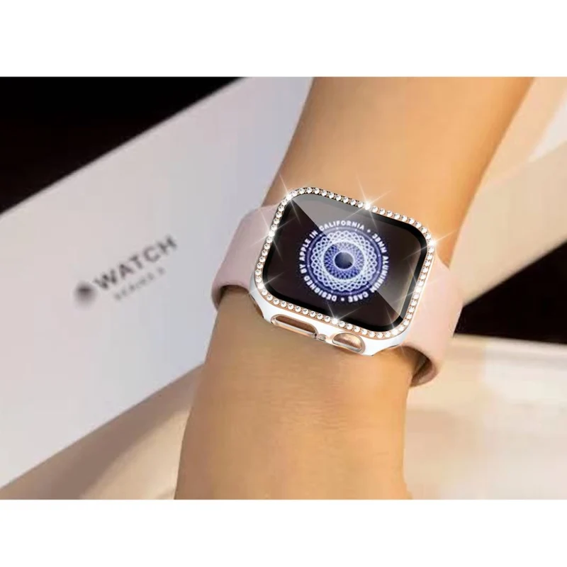 Absolut Gut Apple Watch 44mm Hülle mit Displayschutz in Plastik, Strass und Gehärtetes Glas