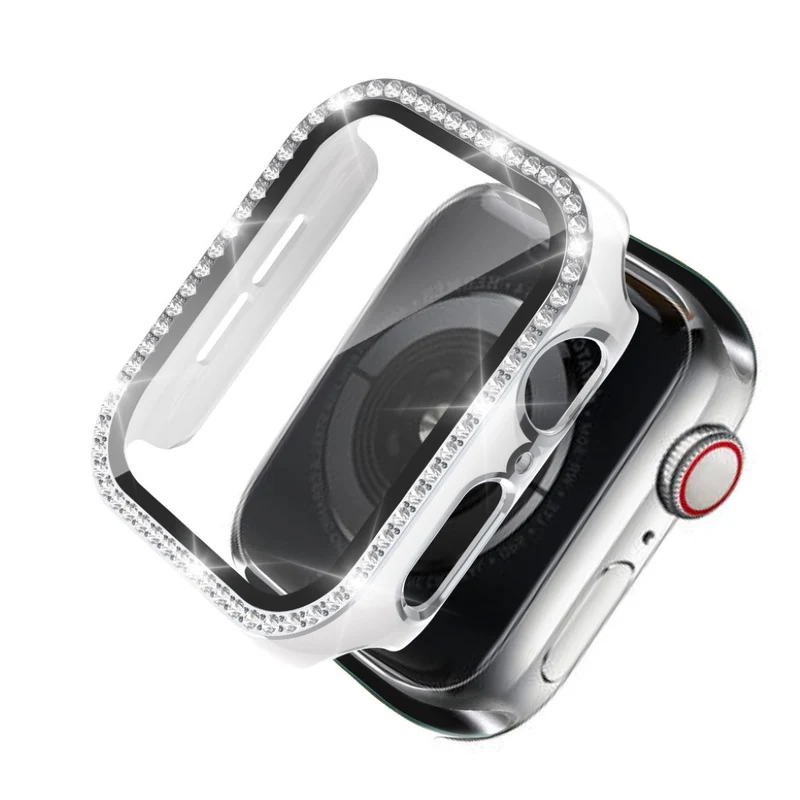Absolut Gut Apple Watch 44mm Hülle mit Displayschutz in Plastik, Strass und Gehärtetes Glas