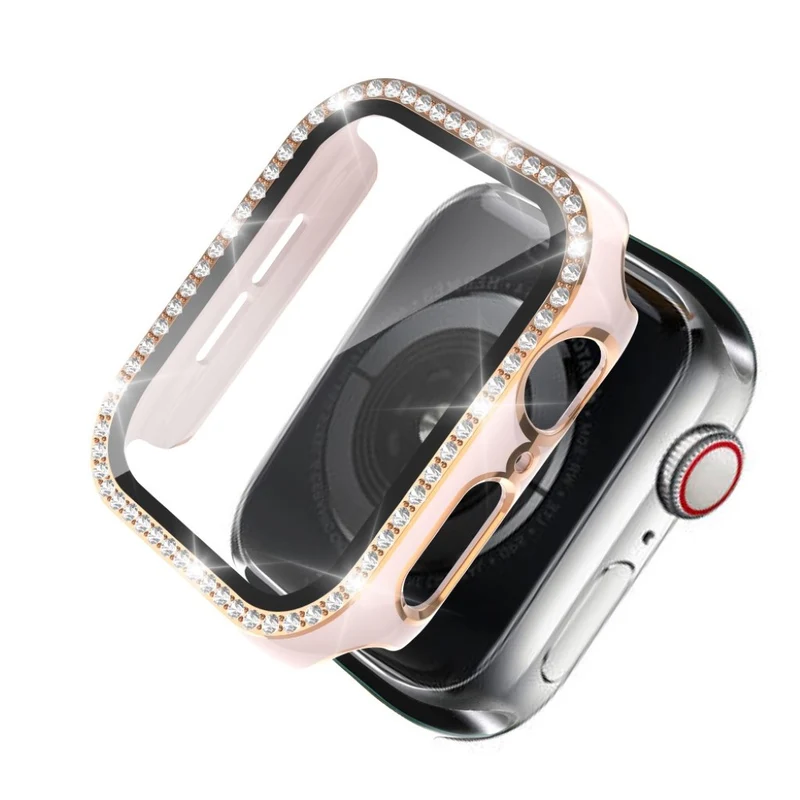 Absolut Gut Apple Watch 44mm Hülle mit Displayschutz in Plastik, Strass und Gehärtetes Glas