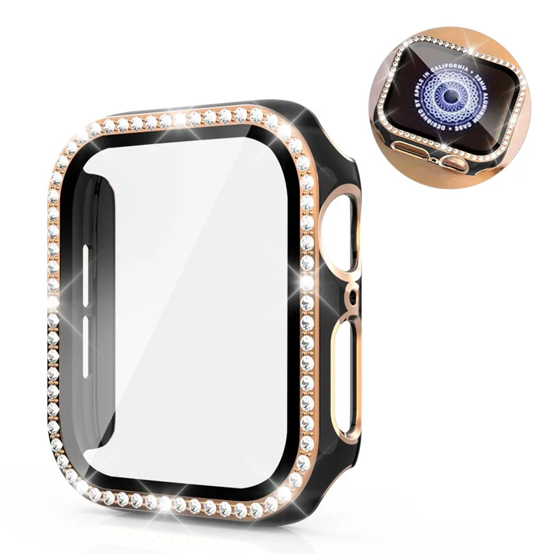 Absolut Gut Apple Watch 44mm Hülle mit Displayschutz in Plastik, Strass und Gehärtetes Glas