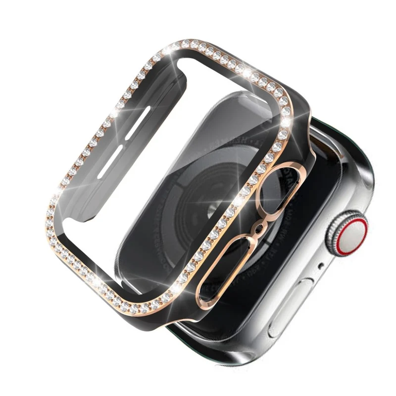 Absolut Gut Apple Watch 44mm Hülle mit Displayschutz in Plastik, Strass und Gehärtetes Glas