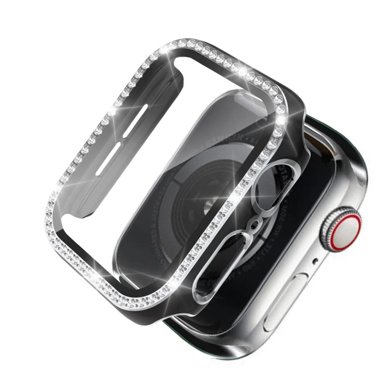 Absolut Gut Apple Watch 44mm Hülle mit Displayschutz in Plastik, Strass und Gehärtetes Glas