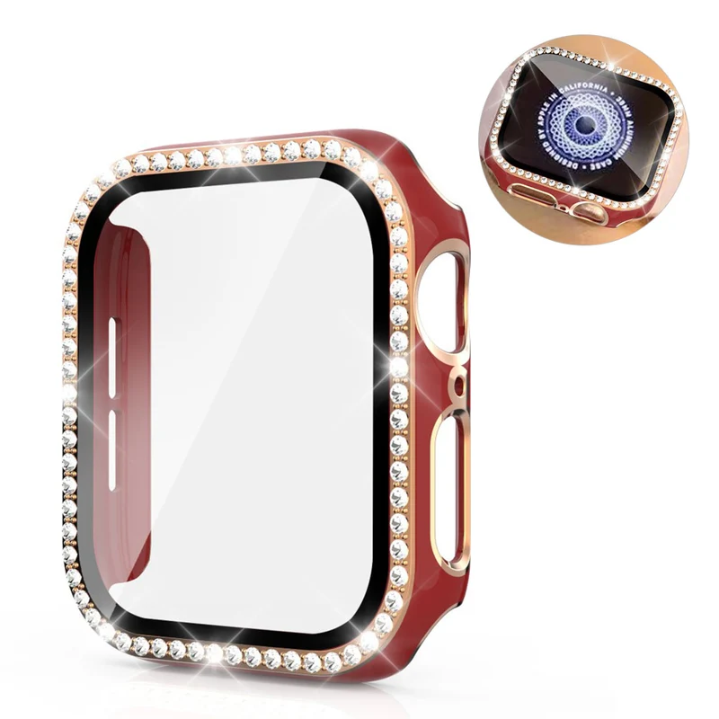 Absolut Gut Apple Watch 44mm Hülle mit Displayschutz in Plastik, Strass und Gehärtetes Glas