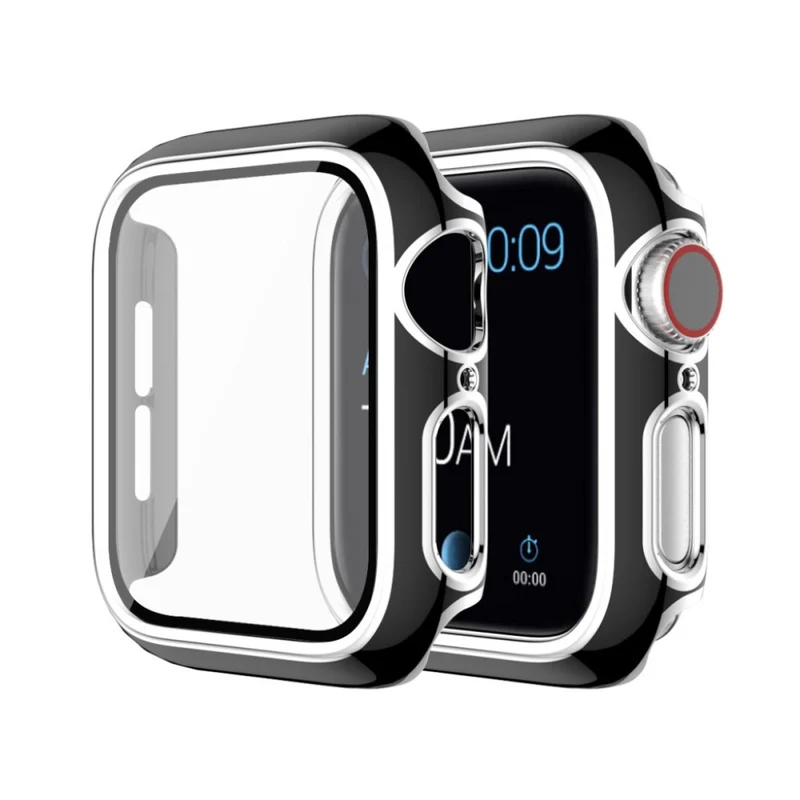 Mega Stylisch Apple Watch Series 6 44mm / Apple Watch Series 5 44mm Universell Hülle mit Displayschutz in Silikon / TPU und Gehärtetes Glas