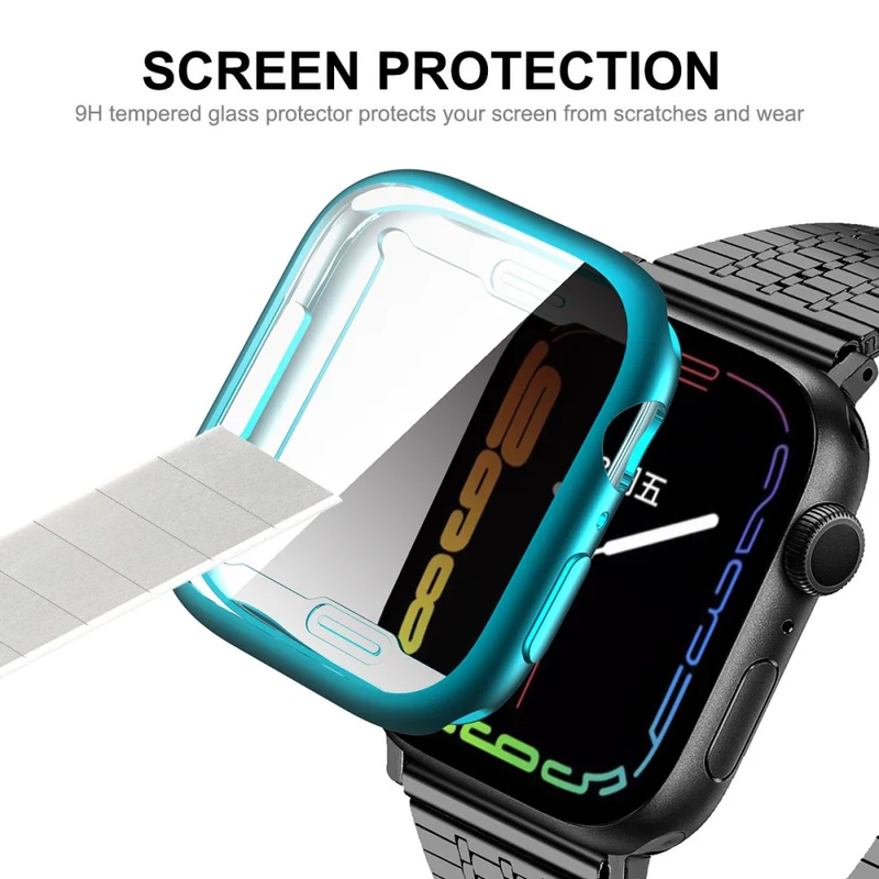 Unglaublich Schön Apple Watch Series 7 45mm Hülle mit Displayschutz in Silikon / TPU und Gehärtetes Glas