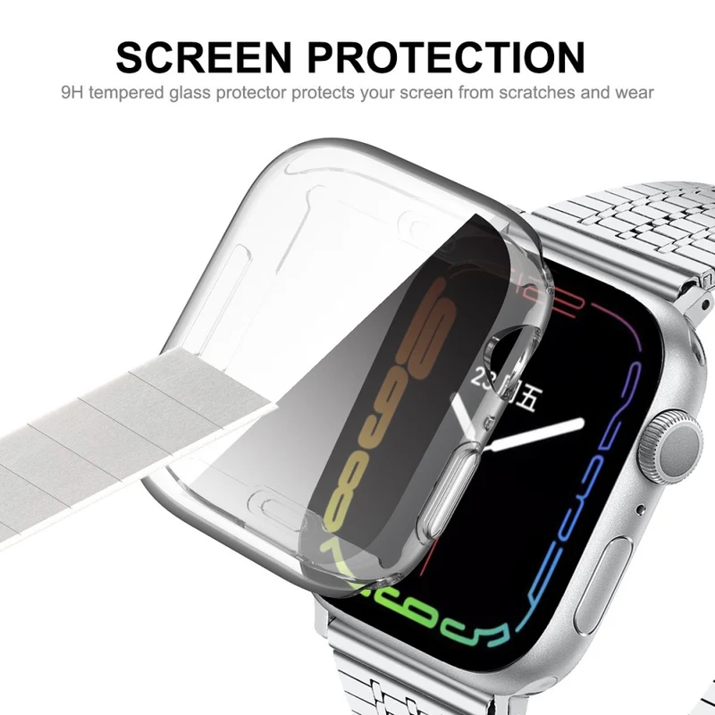 Mega Schön Apple Watch Series 7 41mm Hülle mit Displayschutz in Silikon / TPU und Gehärtetes Glas
