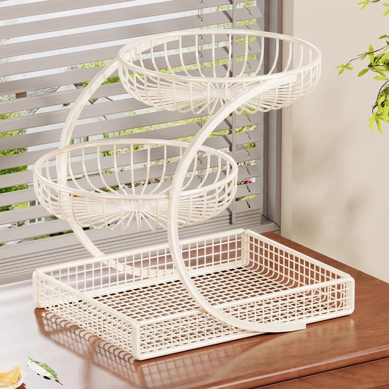 Dreischichtiger Gold-Mesh-Obstkorb Theken-Organizer mit gebogenem Rahmen