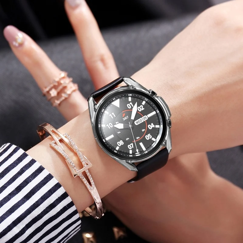 Mega Gut Samsung Galaxy Watch 3 (45mm) Hülle mit Displayschutz in Plastik und Gehärtetes Glas