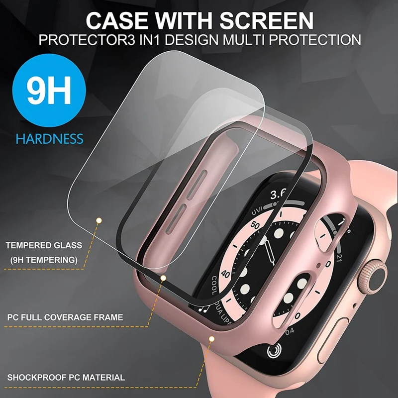 Absolut Stylisch Apple Watch Series 7 45mm Hülle mit Displayschutz in Plastik und Gehärtetes Glas