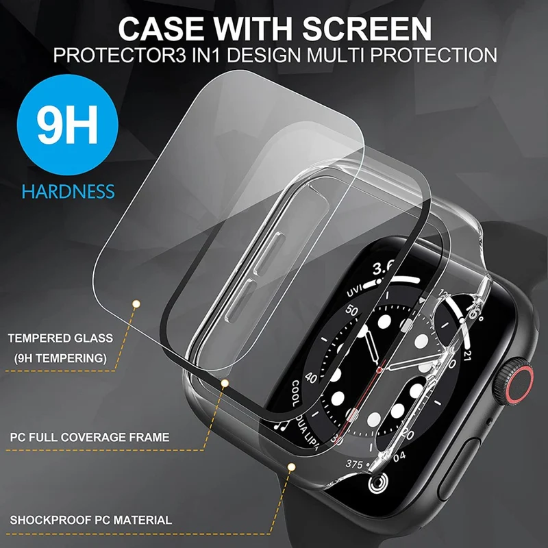 Mega Stylisch Apple Watch Series 7 41mm Hülle mit Displayschutz in Plastik und Gehärtetes Glas