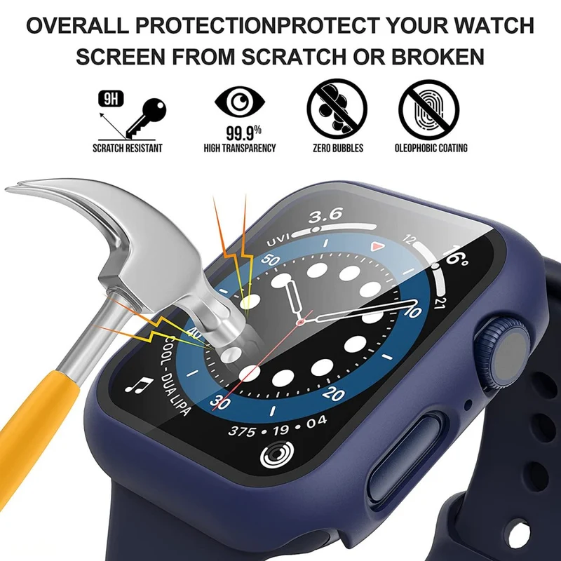 Mega Stylisch Apple Watch Series 7 41mm Hülle mit Displayschutz in Plastik und Gehärtetes Glas