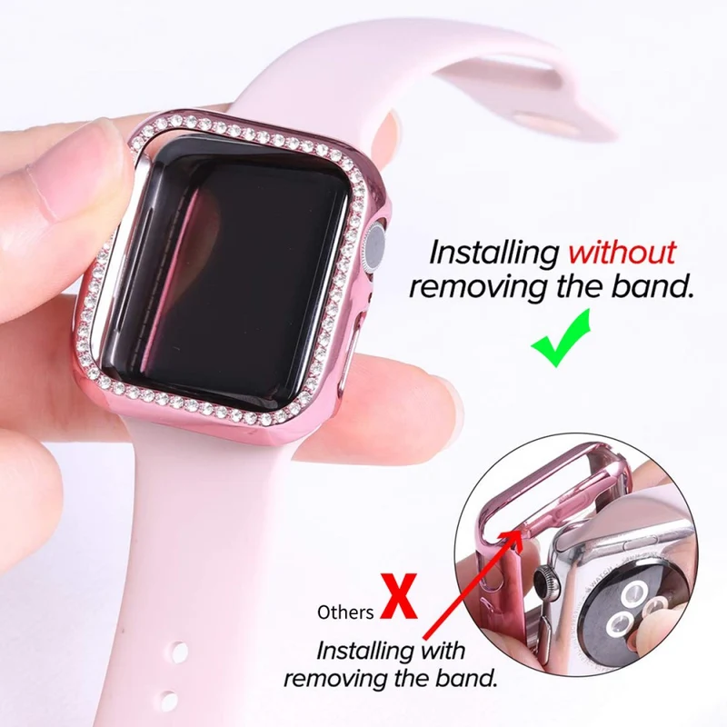 Unglaublich Stylisch Apple Watch Series 7 41mm Hülle mit Displayschutz in Plastik und Strass
