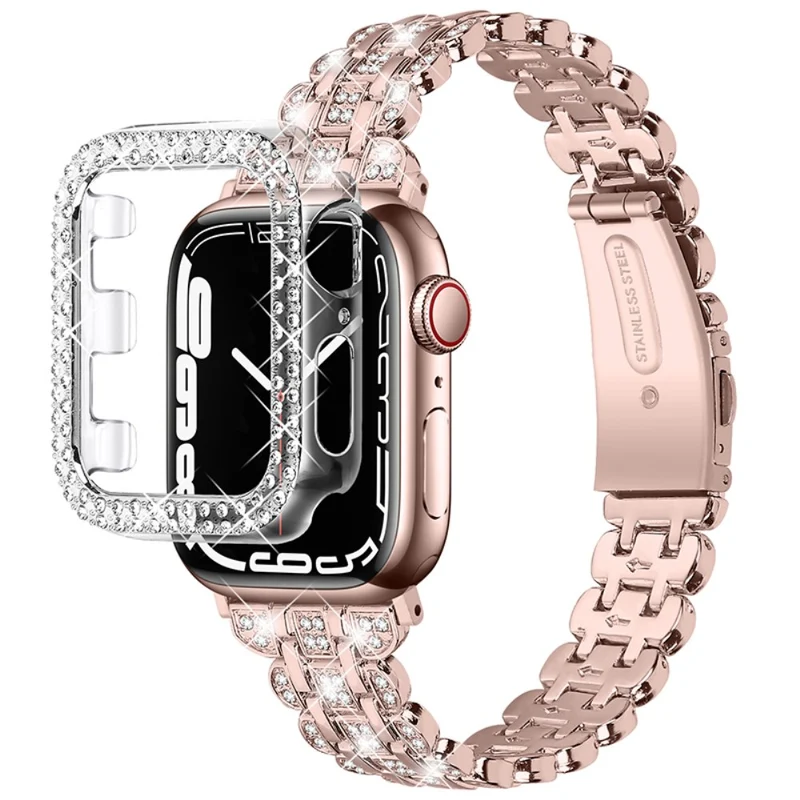 Bequem Apple Watch Series 7 45mm Metall und Strass armband
