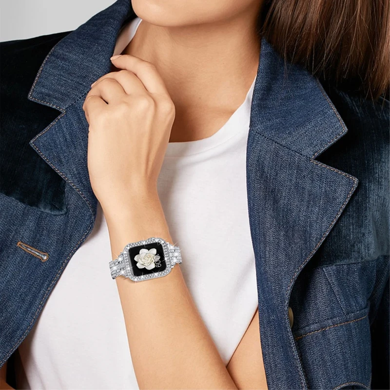 Bequem Apple Watch Series 7 45mm Metall und Strass armband