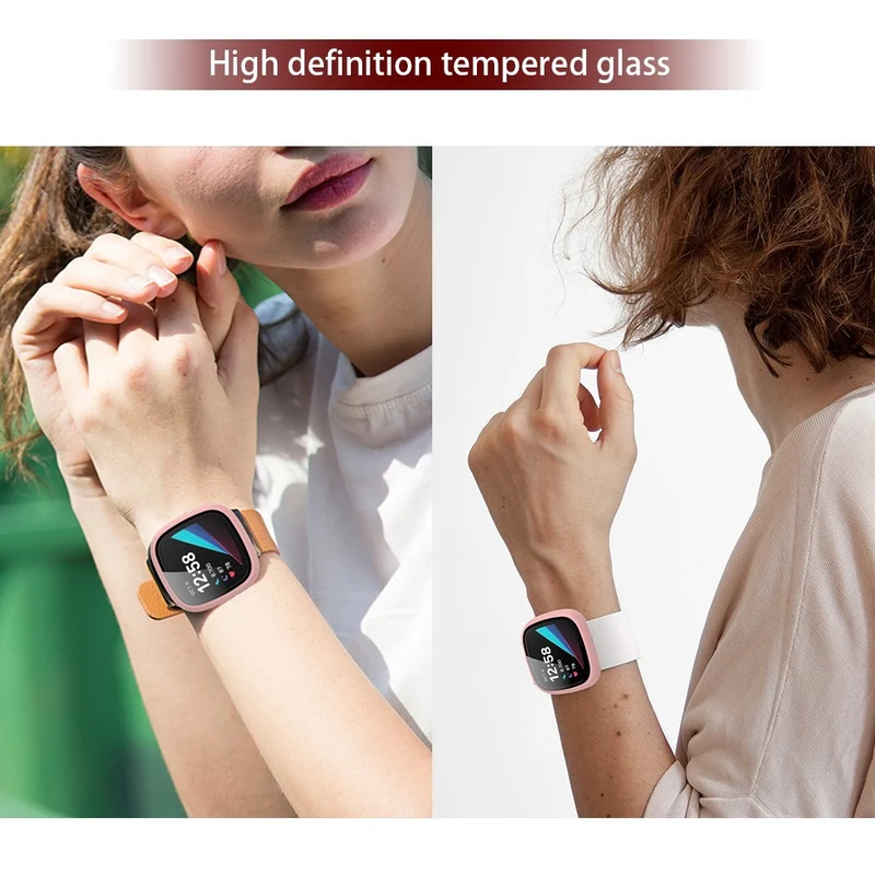 Super Schön Fitbit Sense 1 / Fitbit Versa 3 Universell Hülle mit Displayschutz in Plastik und Gehärtetes Glas