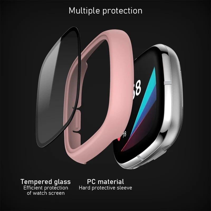 Super Schön Fitbit Sense 1 / Fitbit Versa 3 Universell Hülle mit Displayschutz in Plastik und Gehärtetes Glas