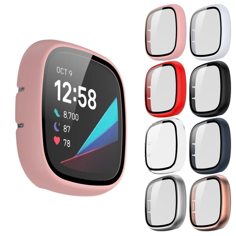 Super Schön Fitbit Sense 1 / Fitbit Versa 3 Universell Hülle mit Displayschutz in Plastik und Gehärtetes Glas