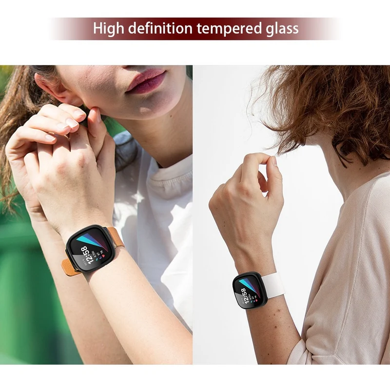Super Schön Fitbit Sense 1 / Fitbit Versa 3 Universell Hülle mit Displayschutz in Plastik und Gehärtetes Glas
