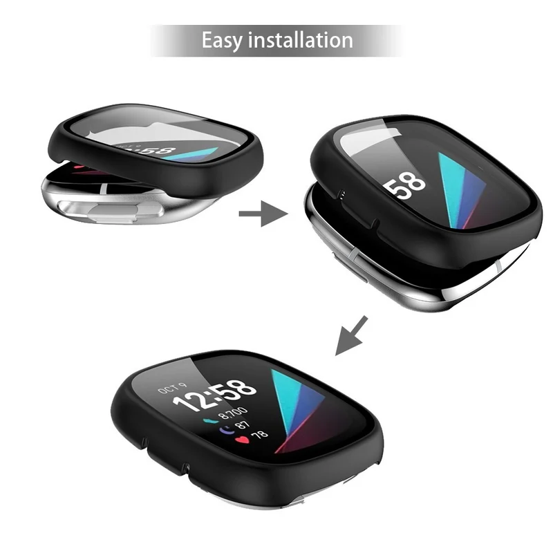 Super Schön Fitbit Sense 1 / Fitbit Versa 3 Universell Hülle mit Displayschutz in Plastik und Gehärtetes Glas