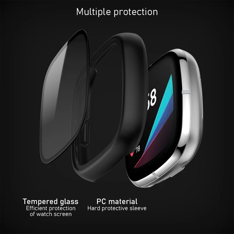 Super Schön Fitbit Sense 1 / Fitbit Versa 3 Universell Hülle mit Displayschutz in Plastik und Gehärtetes Glas