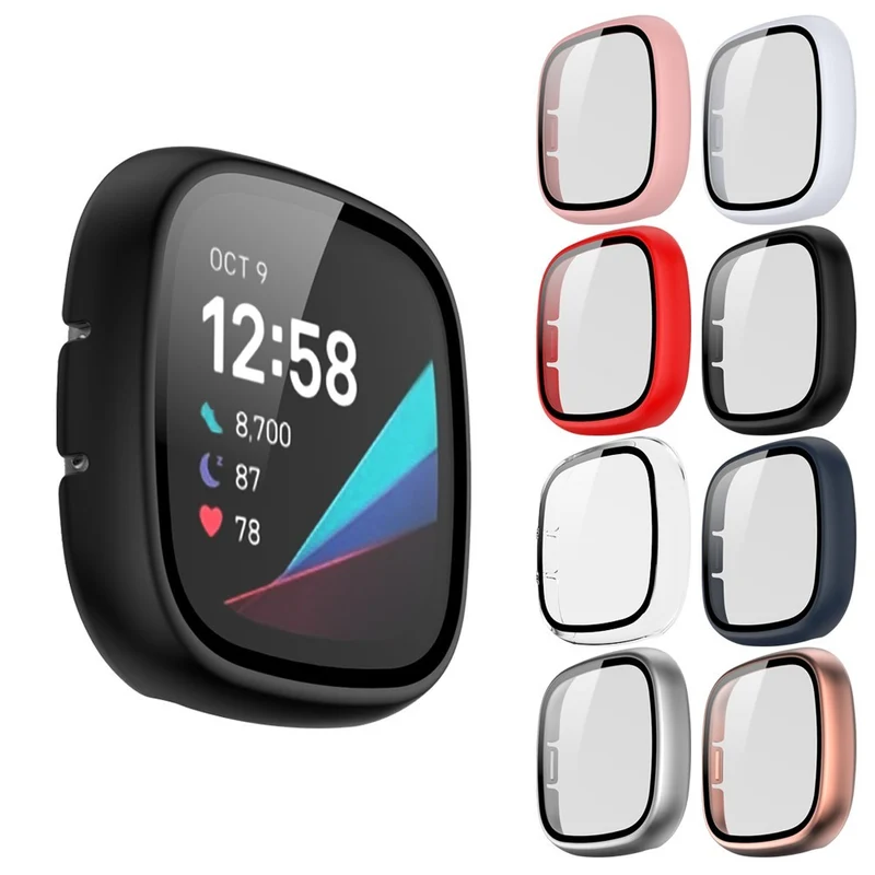 Super Schön Fitbit Sense 1 / Fitbit Versa 3 Universell Hülle mit Displayschutz in Plastik und Gehärtetes Glas