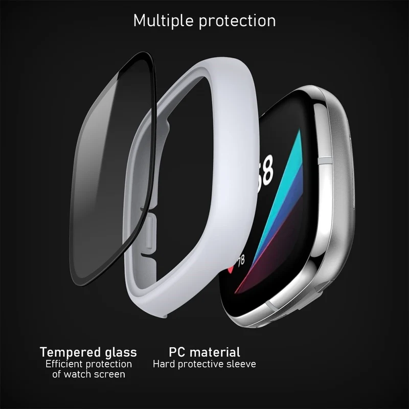 Super Schön Fitbit Sense 1 / Fitbit Versa 3 Universell Hülle mit Displayschutz in Plastik und Gehärtetes Glas