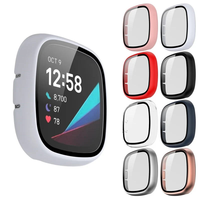 Super Schön Fitbit Sense 1 / Fitbit Versa 3 Universell Hülle mit Displayschutz in Plastik und Gehärtetes Glas