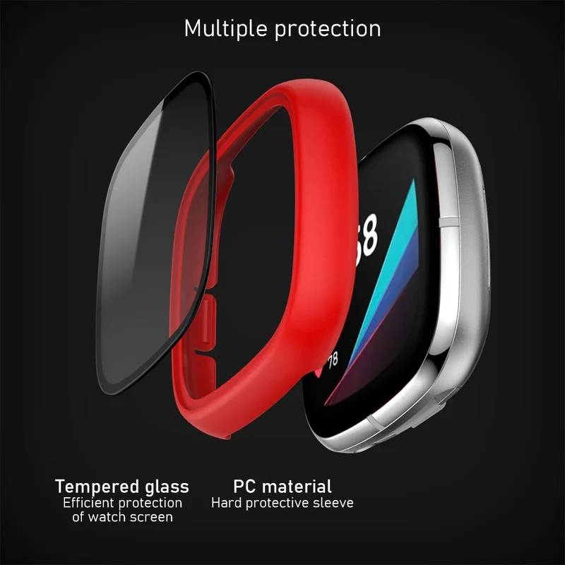 Super Schön Fitbit Sense 1 / Fitbit Versa 3 Universell Hülle mit Displayschutz in Plastik und Gehärtetes Glas