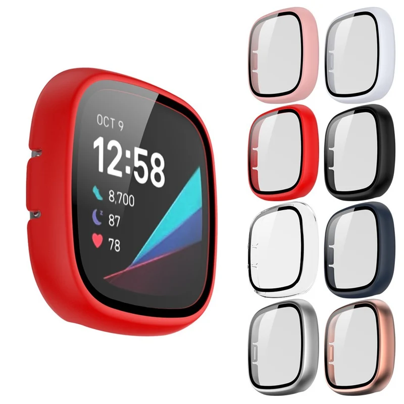 Super Schön Fitbit Sense 1 / Fitbit Versa 3 Universell Hülle mit Displayschutz in Plastik und Gehärtetes Glas