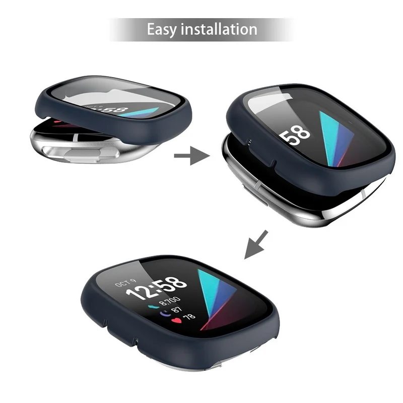 Super Schön Fitbit Sense 1 / Fitbit Versa 3 Universell Hülle mit Displayschutz in Plastik und Gehärtetes Glas