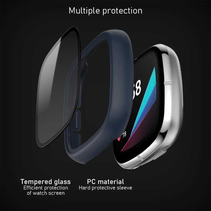 Super Schön Fitbit Sense 1 / Fitbit Versa 3 Universell Hülle mit Displayschutz in Plastik und Gehärtetes Glas