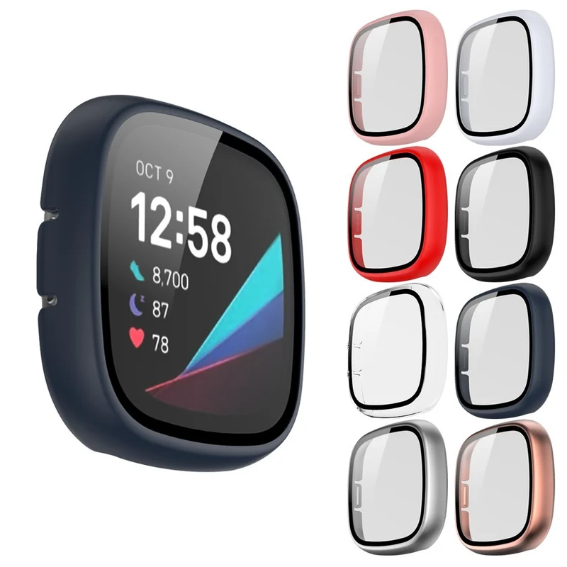 Super Schön Fitbit Sense 1 / Fitbit Versa 3 Universell Hülle mit Displayschutz in Plastik und Gehärtetes Glas