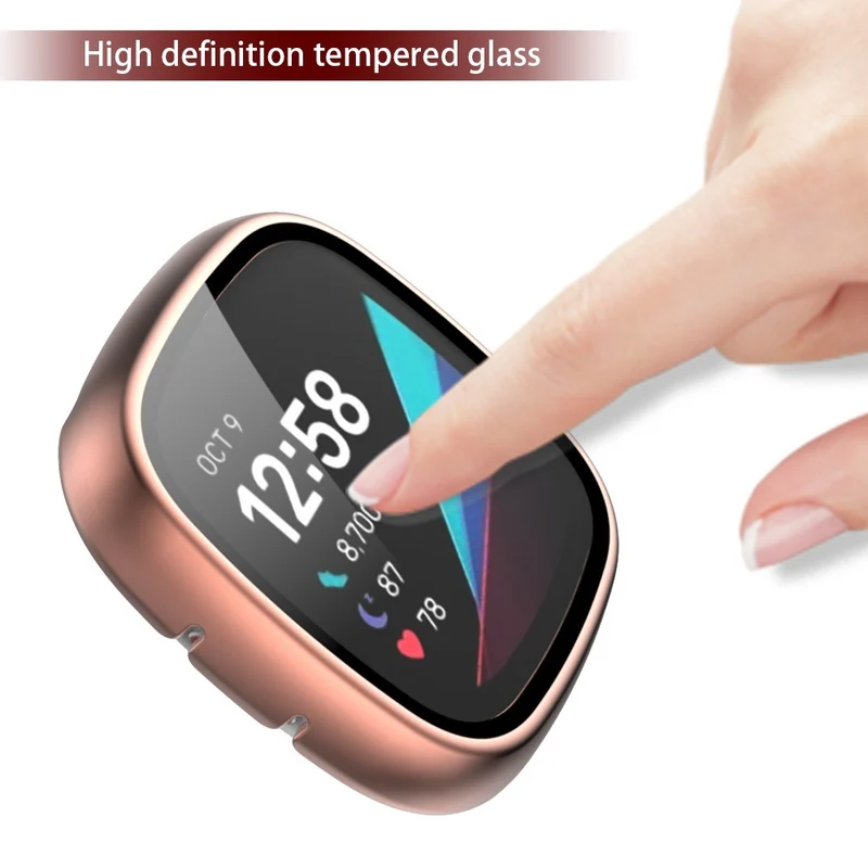 Super Schön Fitbit Sense 1 / Fitbit Versa 3 Universell Hülle mit Displayschutz in Plastik und Gehärtetes Glas