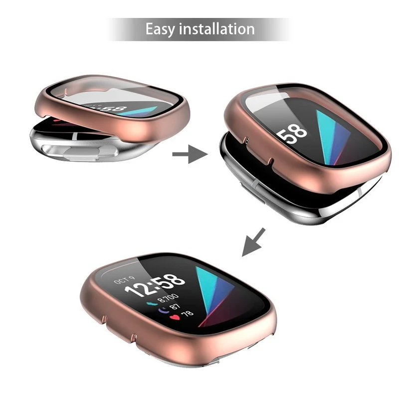 Super Schön Fitbit Sense 1 / Fitbit Versa 3 Universell Hülle mit Displayschutz in Plastik und Gehärtetes Glas