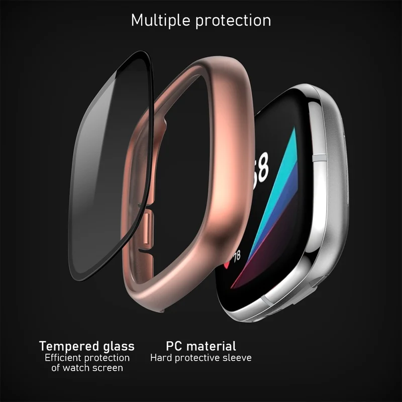 Super Schön Fitbit Sense 1 / Fitbit Versa 3 Universell Hülle mit Displayschutz in Plastik und Gehärtetes Glas