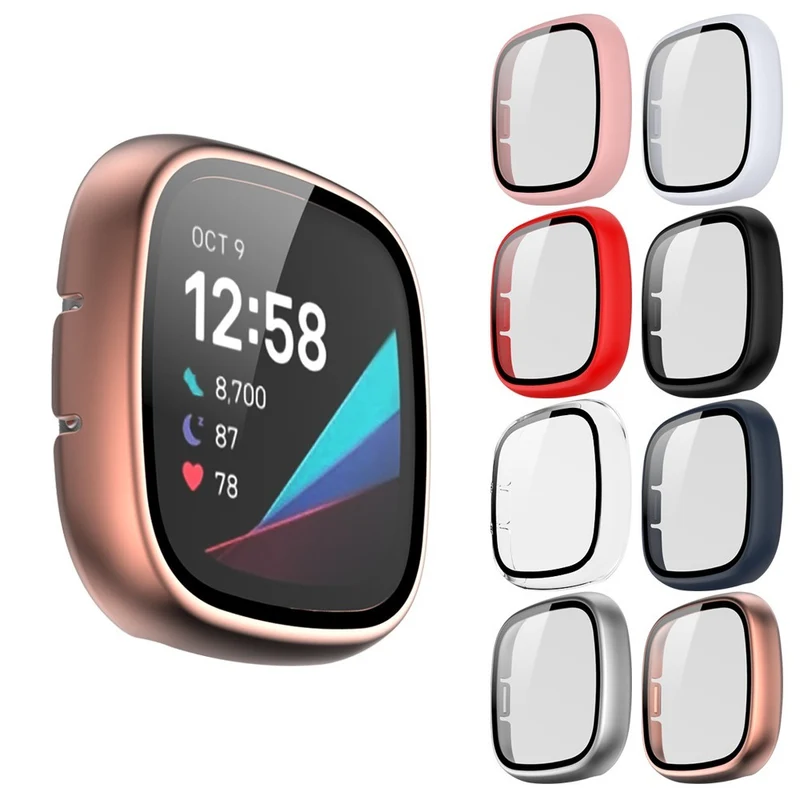 Super Schön Fitbit Sense 1 / Fitbit Versa 3 Universell Hülle mit Displayschutz in Plastik und Gehärtetes Glas