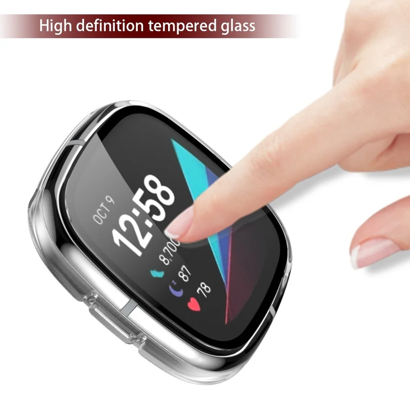 Super Schön Fitbit Sense 1 / Fitbit Versa 3 Universell Hülle mit Displayschutz in Plastik und Gehärtetes Glas