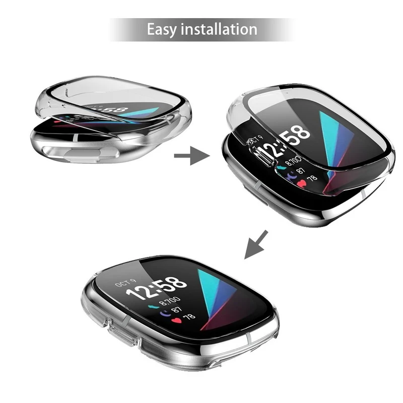 Super Schön Fitbit Sense 1 / Fitbit Versa 3 Universell Hülle mit Displayschutz in Plastik und Gehärtetes Glas