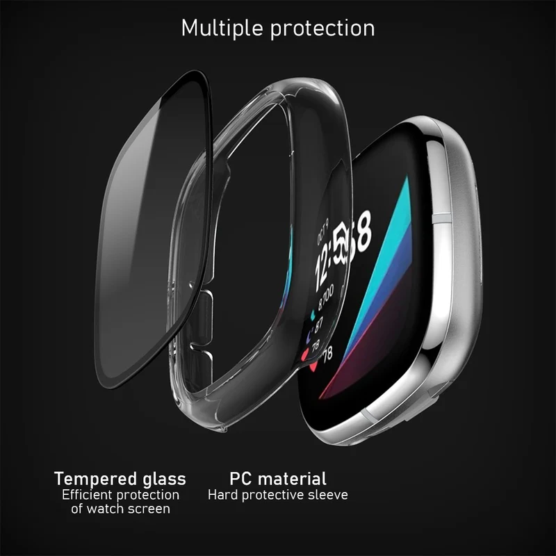 Super Schön Fitbit Sense 1 / Fitbit Versa 3 Universell Hülle mit Displayschutz in Plastik und Gehärtetes Glas