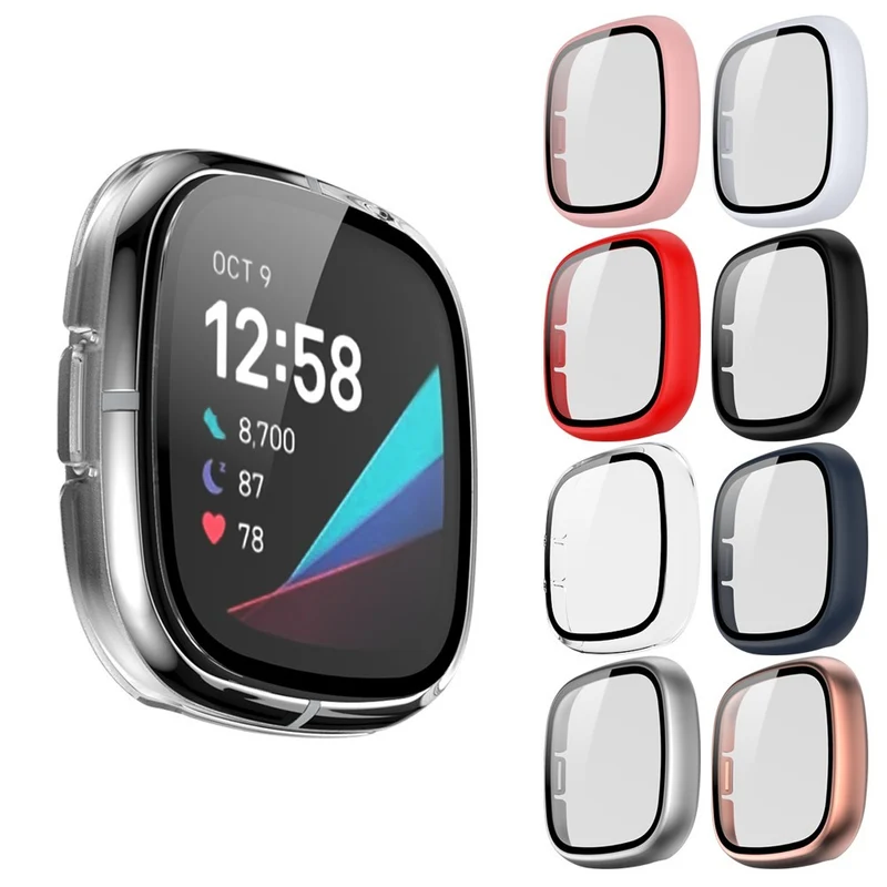Super Schön Fitbit Sense 1 / Fitbit Versa 3 Universell Hülle mit Displayschutz in Plastik und Gehärtetes Glas