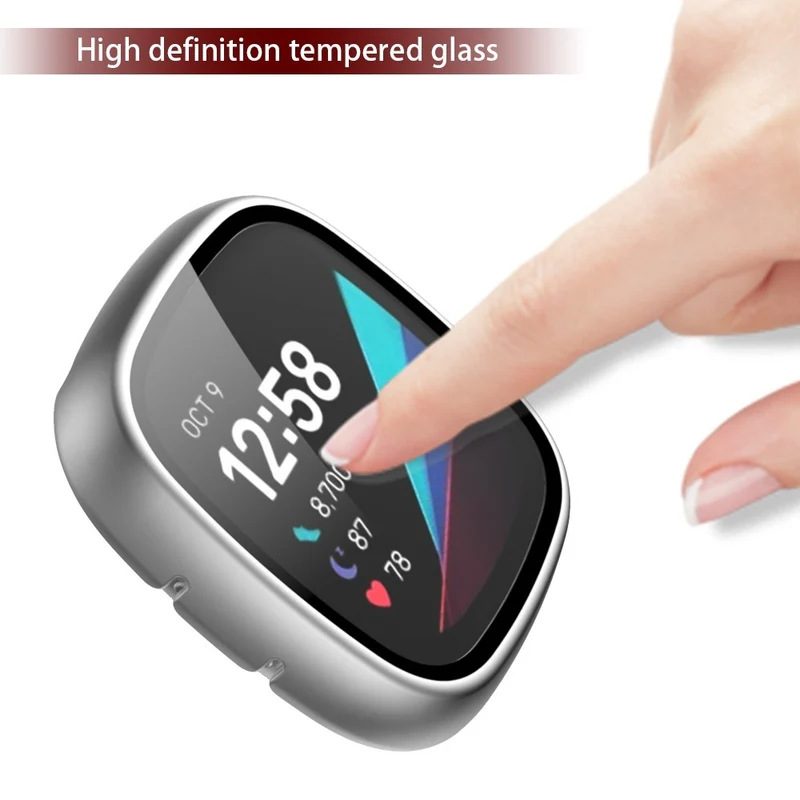 Super Schön Fitbit Sense 1 / Fitbit Versa 3 Universell Hülle mit Displayschutz in Plastik und Gehärtetes Glas