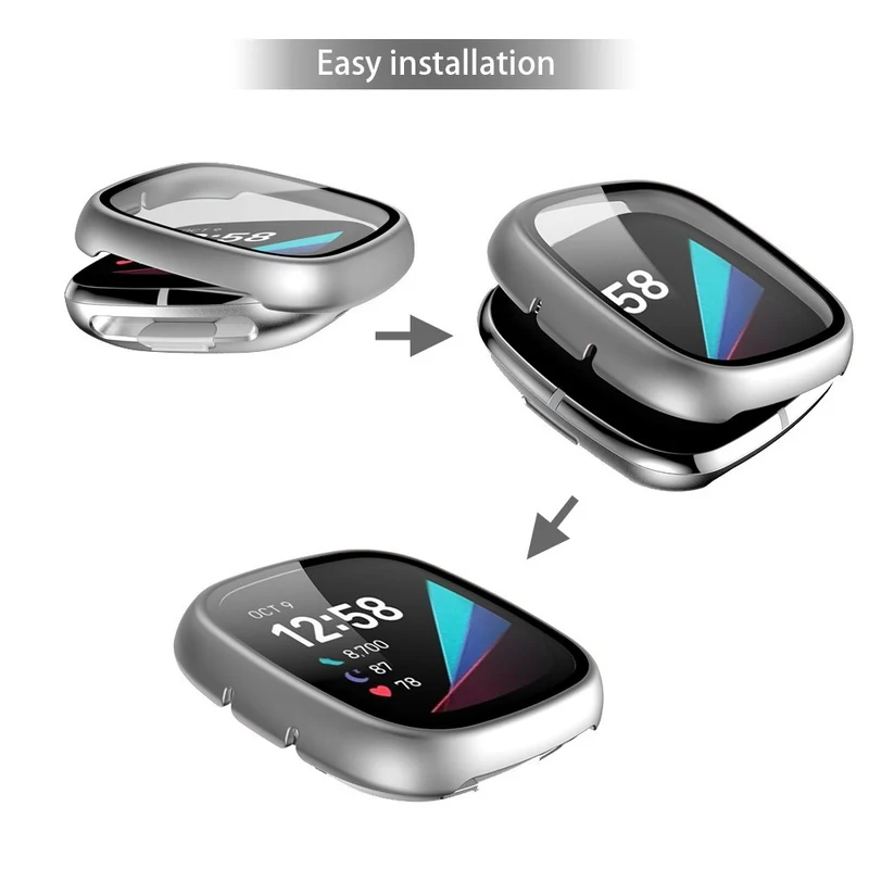 Super Schön Fitbit Sense 1 / Fitbit Versa 3 Universell Hülle mit Displayschutz in Plastik und Gehärtetes Glas