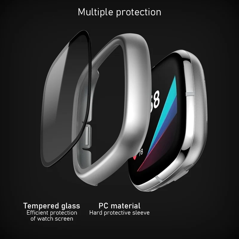 Super Schön Fitbit Sense 1 / Fitbit Versa 3 Universell Hülle mit Displayschutz in Plastik und Gehärtetes Glas