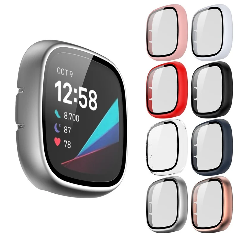 Super Schön Fitbit Sense 1 / Fitbit Versa 3 Universell Hülle mit Displayschutz in Plastik und Gehärtetes Glas