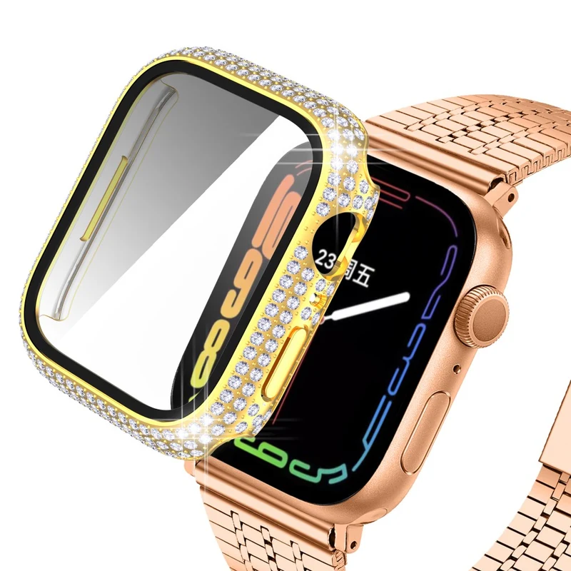 Mega Stylisch Apple Watch Series 7 41mm Hülle mit Displayschutz in Plastik und Strass