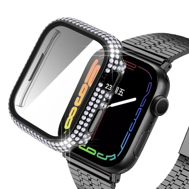 Mega Stylisch Apple Watch Series 7 41mm Hülle mit Displayschutz in Plastik und Strass