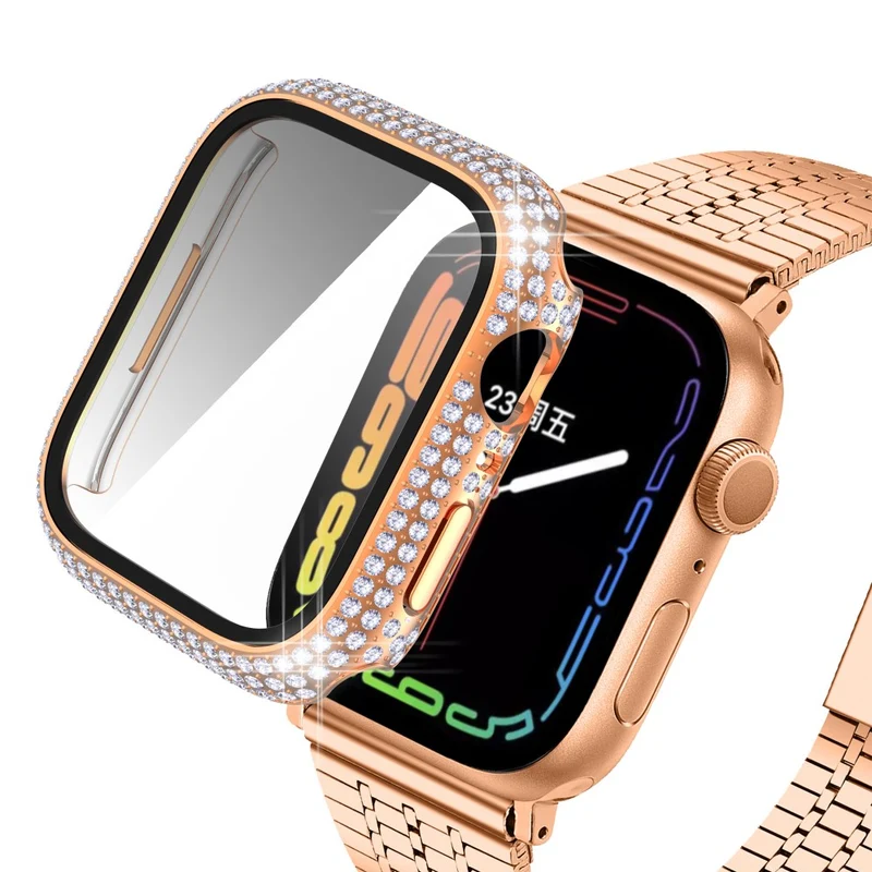 Mega Stylisch Apple Watch Series 7 41mm Hülle mit Displayschutz in Plastik und Strass