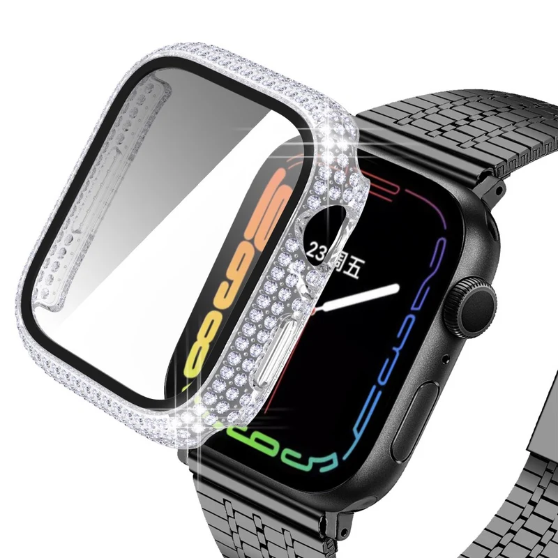Mega Stylisch Apple Watch Series 7 41mm Hülle mit Displayschutz in Plastik und Strass